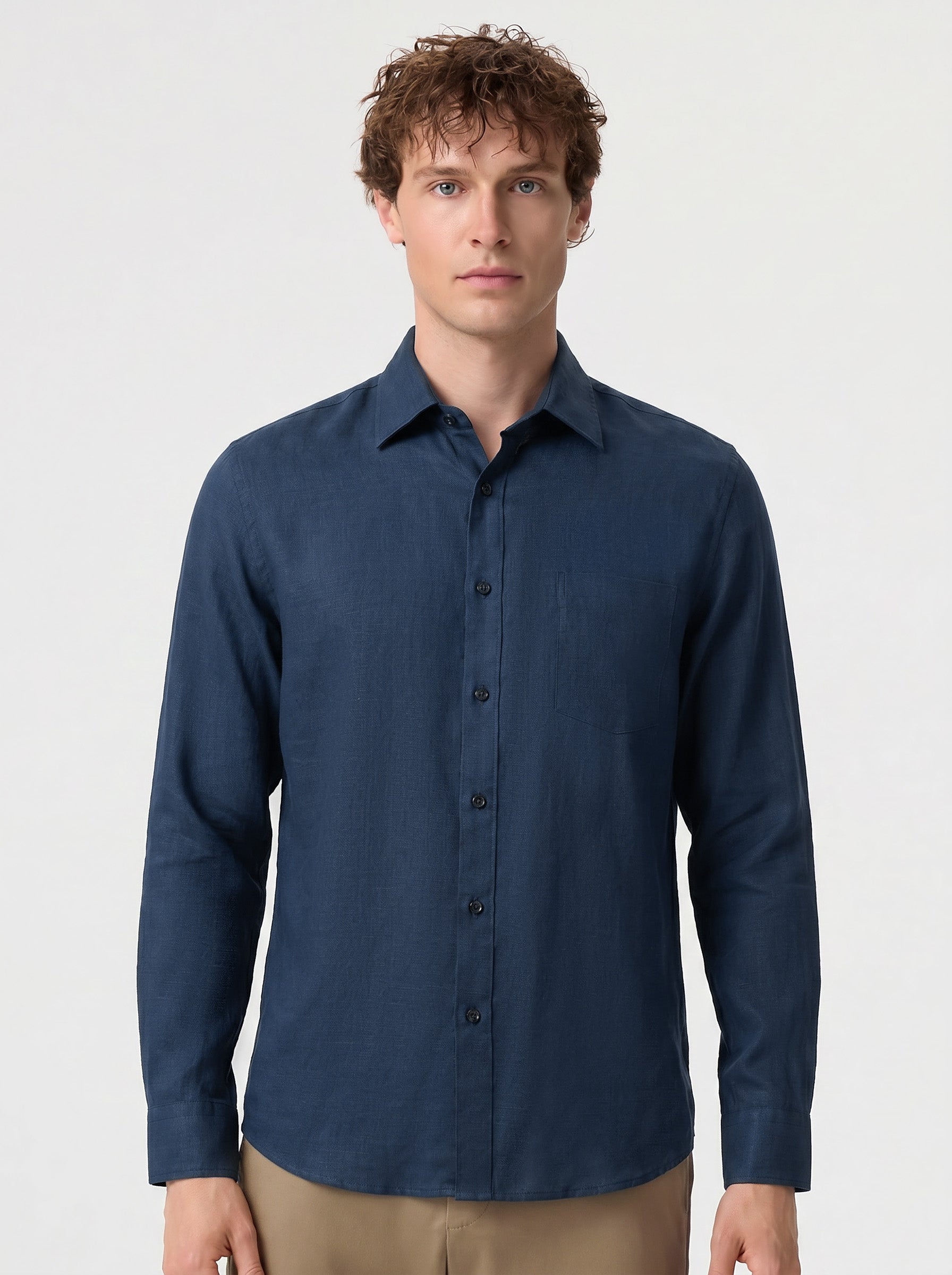 Natural Linen Long Sleeve Pocket Shirt