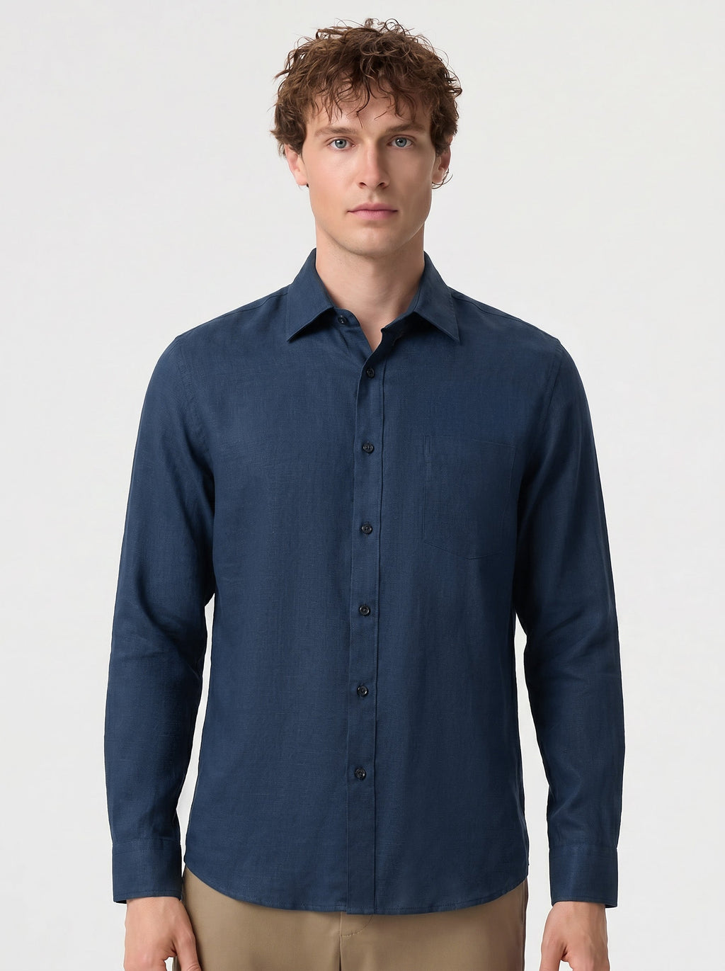 Natural Linen Long Sleeve Pocket Shirt