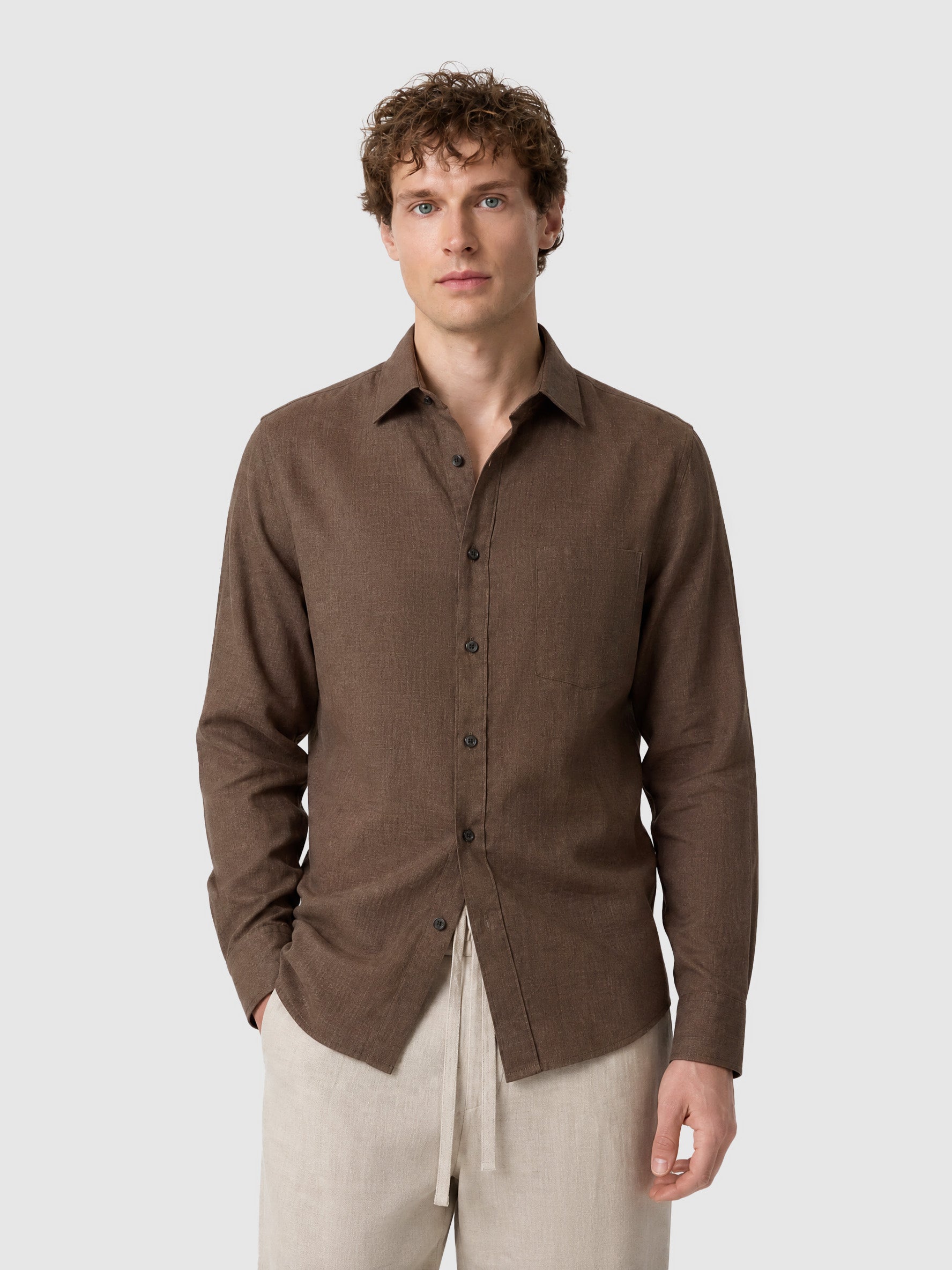 Natural Linen Long Sleeve Pocket Shirt